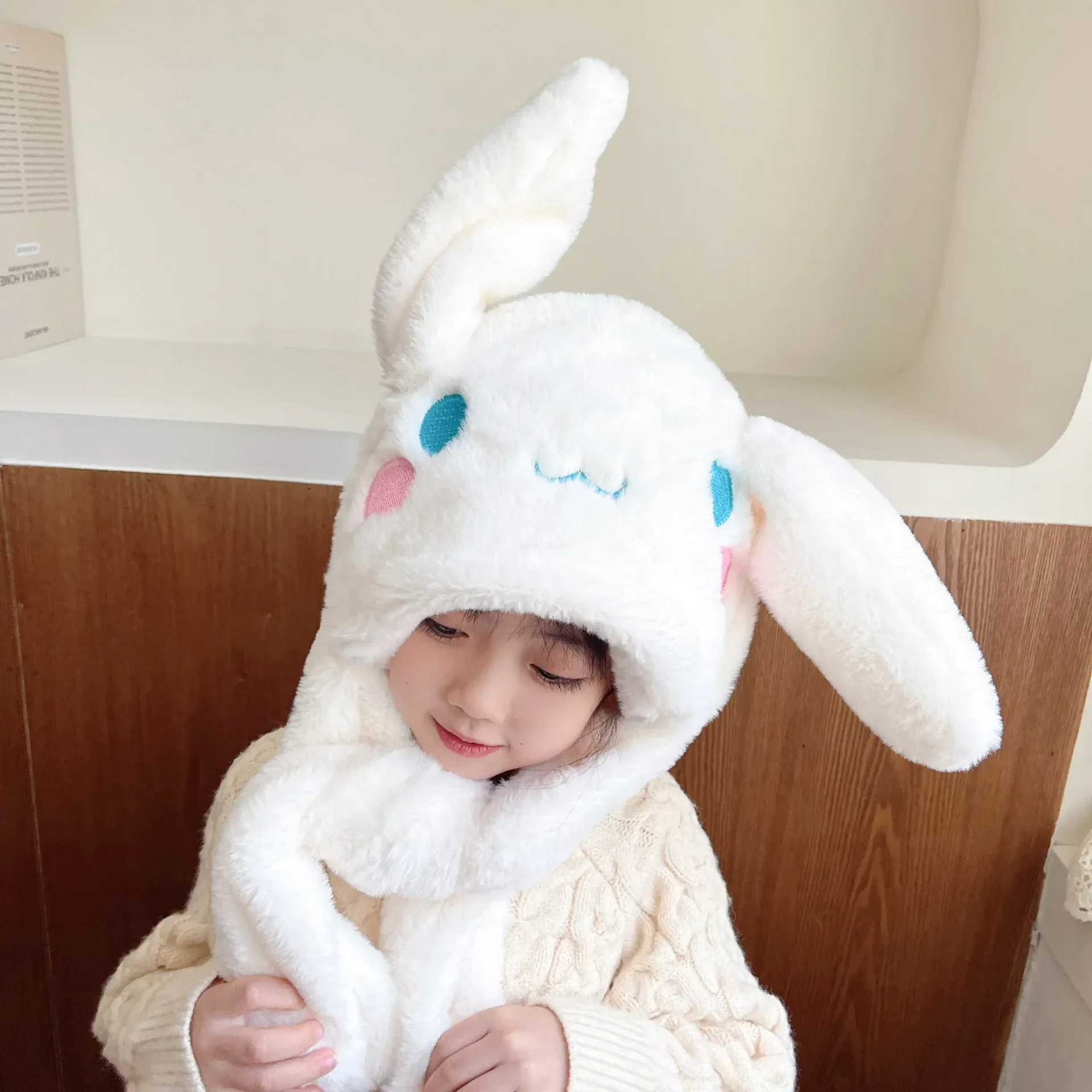 

Kawaii Sanrio Cinnamoroll Plush Hat Ears Move Cap Cute Sweet Student Winter Warm Hat Girls Birthday Gift Toy