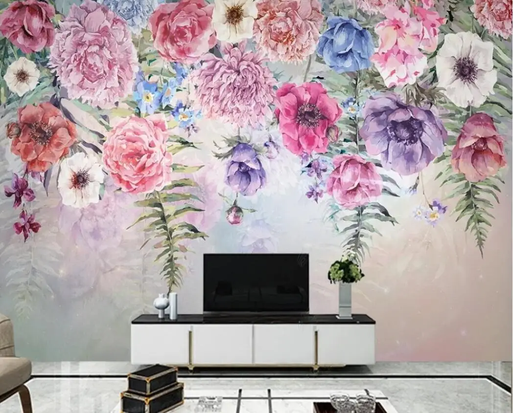 

Пользовательские обои ручная роспись цветы цветущие Акварельные Цветы пион ротанговый Американский пасторальный фон фрески 3D обои