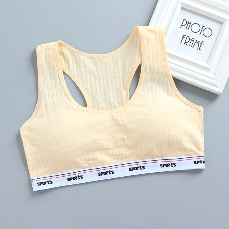 Teenagers Girls Summer Sports Training Bra Ribbed Solid Color Letters Racerback Underwear Top with Sponge Pad Wide Strap Vest 
Teenagers Girls Summer Sports Training Bra Ribbed Solid Color Letters Racerback Underwear Top with Sponge Pad Wide Strap Vest