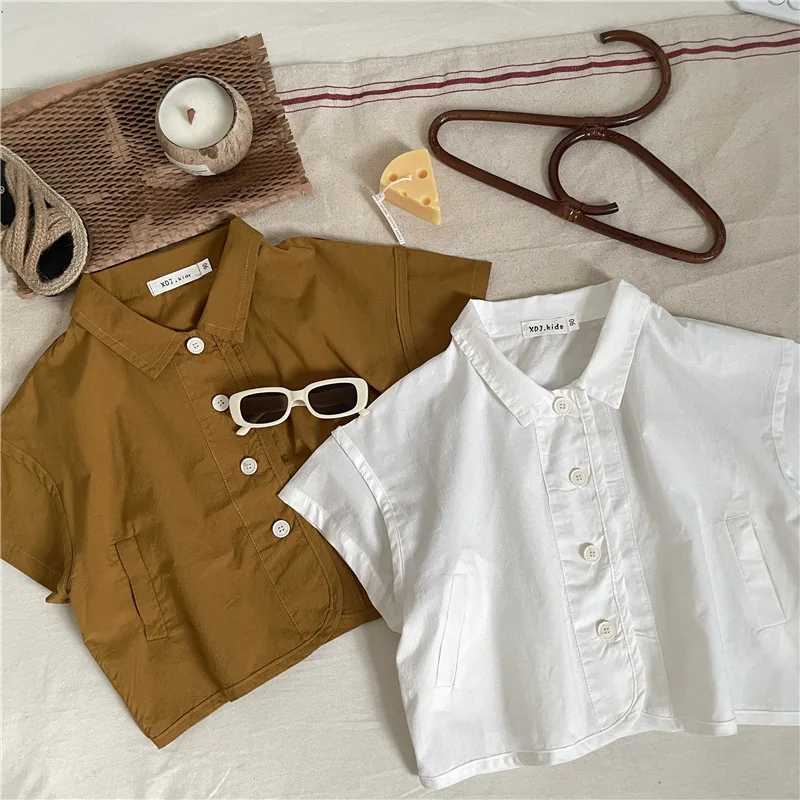 

Fashion Cotton Children 2-8Y Baby Boys Handsome Blouse Summer 2023 New Teenagers Boy Korean Short Sleeve POLO Lapel T Shirt