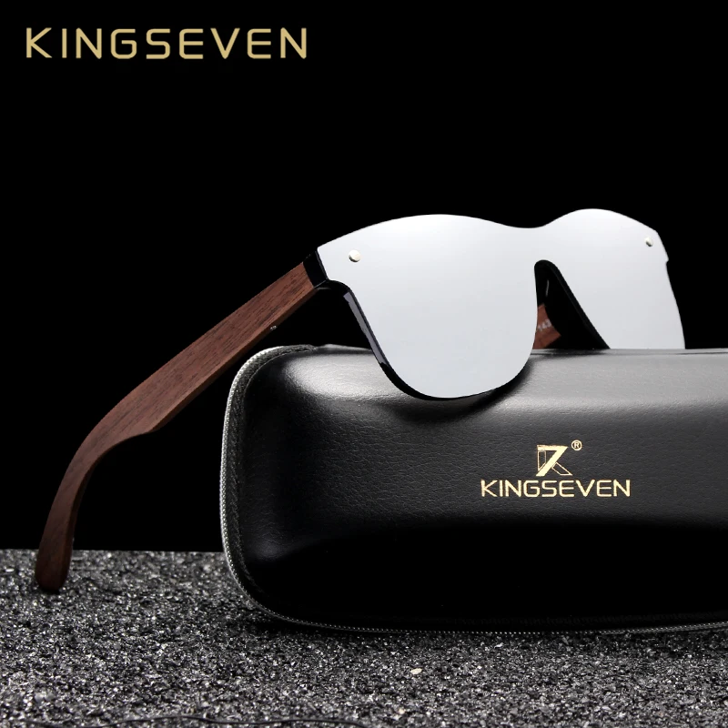 

KINGSEVEN 2023 Luxury Walnut Wood Sunglasses Polarized Wooden Brand Designer Rimless Mirrored Square Sun Glasses For Women/Men