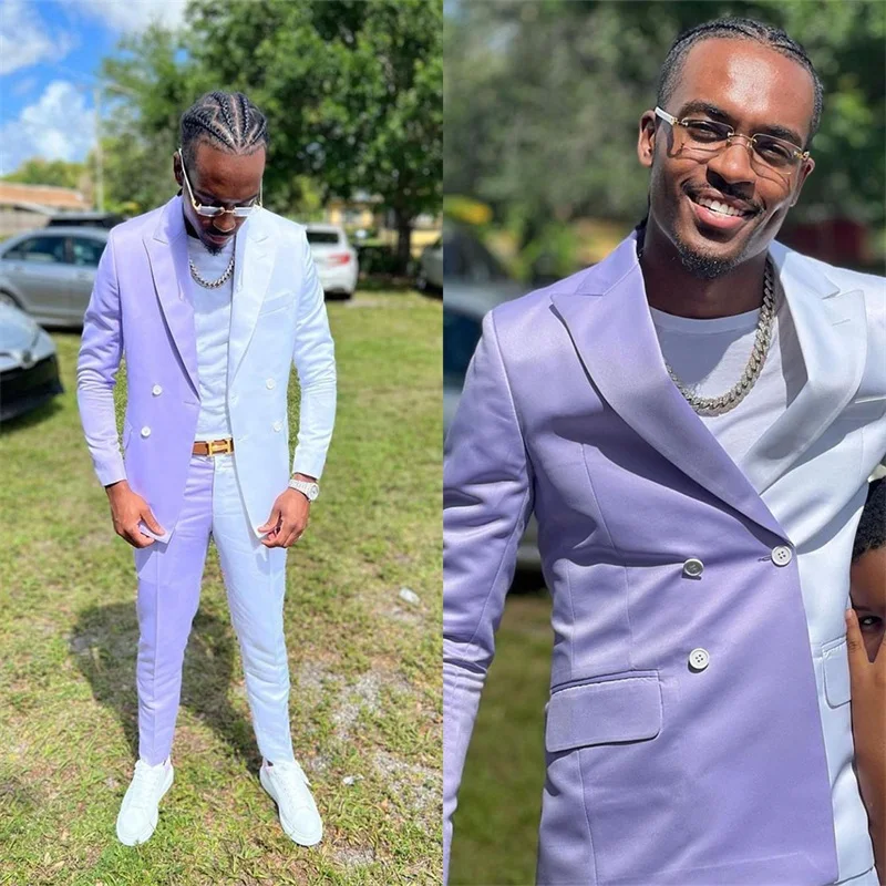Purple And White Men Suits Set 2 Pieces Satin Wedding Blazer+Pants Splicing Colors Custom Made Jacket Prom Dress Coat
Purple And White Men Suits Set 2 Pieces Satin Wedding Blazer+Pants Splicing Colors Custom Made Jacket Prom Dress Coat