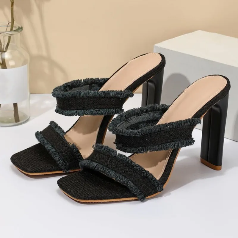 Summer Woman Denim Sandals Slippers High Heels Ladies Concise Roman Heeled Sandals Black Apricot Green Women's Outdoor Slippers
Summer Woman Denim Sandals Slippers High Heels Ladies Concise Roman Heeled Sandals Black Apricot Green Women's Outdoor Slippers