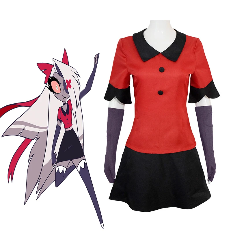 

Vaggie Cosplay Anime Costume Adult Women Red Daily School Uniform Skirts Gloves Stockings Suit Halloween Carnival Party Outfit