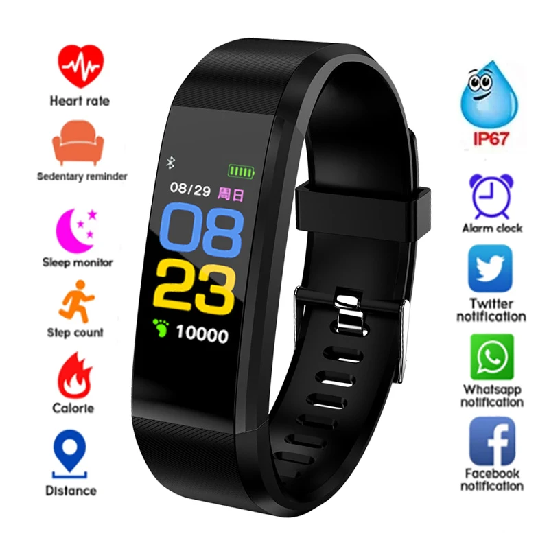 

Reloj 115plus Wristband Health Heart Rate Bracelet Blood Pressure Smart Band Waterproof Fitness Tracker Smart Watch Fir Men Wome