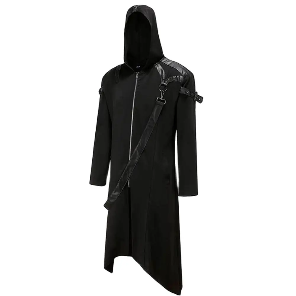 

Мужской костюм панк средневековый костюм Викторианский Ретро рыцарь с капюшоном Tailcoat Хэллоуин косплей вышивка куртка кожаные плечи