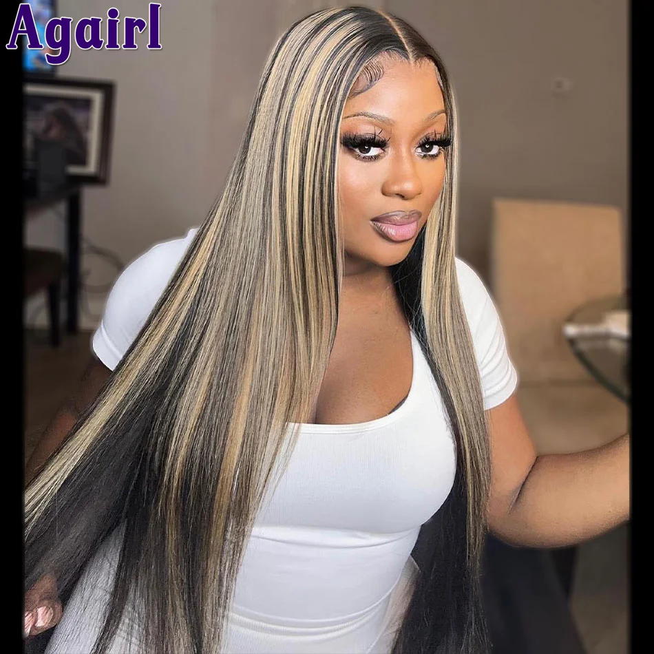 

Highlight Blonde Black Transparent 13X6 13X4 Straight Lace Frontal Wig 200% Pre Plucked Glueless 6X4 Lace Closure Wigs for Women