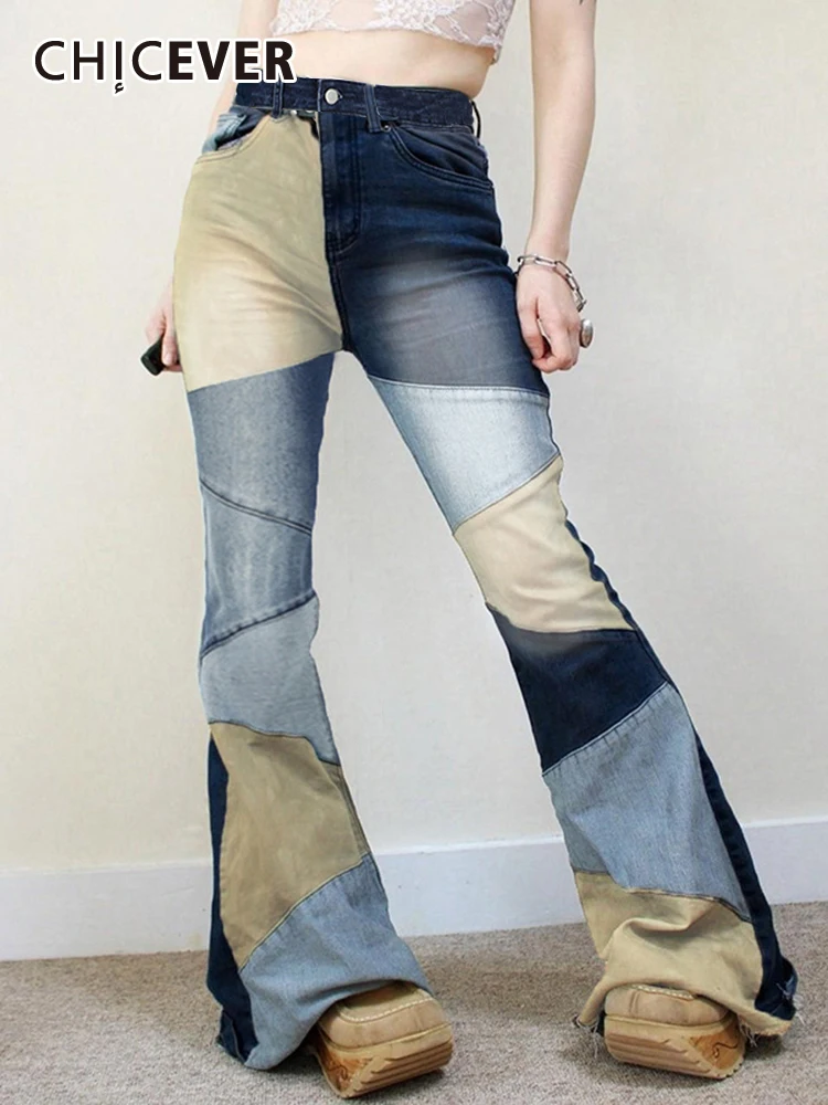 CHICEVER Patchwork Colorblock Denim Flare Pants For Women High Waist Spliced Pockets Streetwear Vintage Slimming Trousers Female
CHICEVER Patchwork Colorblock Denim Flare Pants For Women High Waist Spliced Pockets Streetwear Vintage Slimming Trousers Female