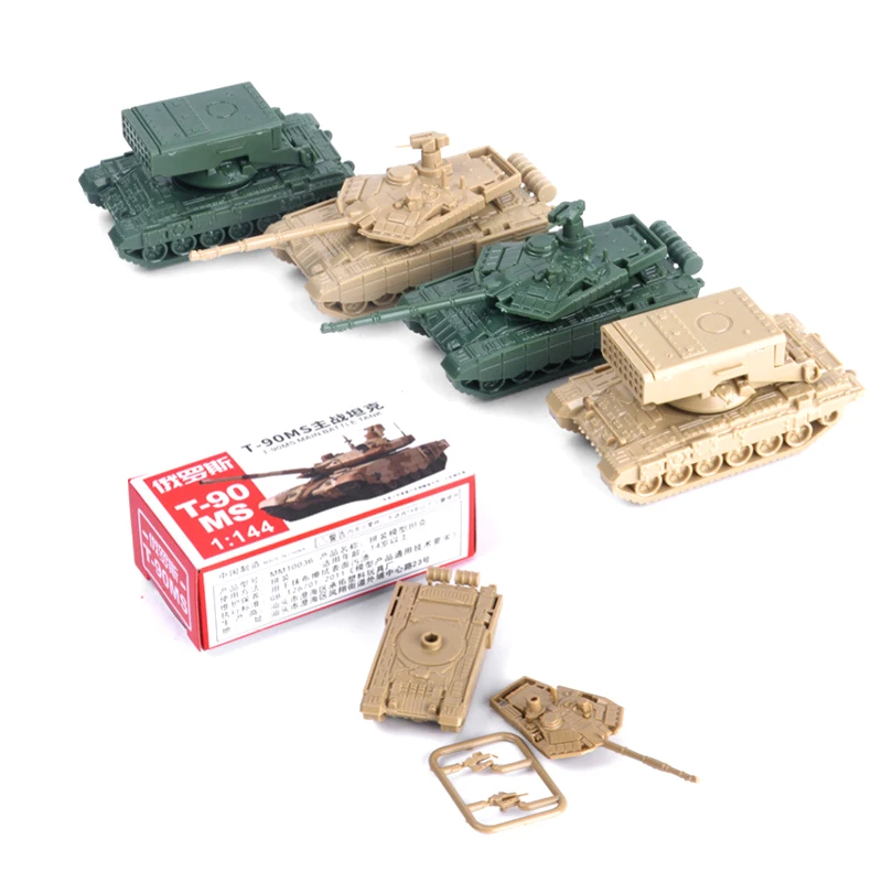 

A22 For Boys 4PCS One Set TOS Rocket Artillery Military Fighting 1/144 Plastic 4D Assembled T-90MS Main Battle Tank Model