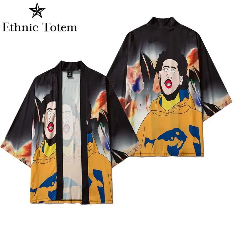 

New Yukata Cape Trendy Retro Shirt Japanese Kimono Summer Men's Mature Male Cloak Jacket Holiday Travel Coat Outerwear Garment