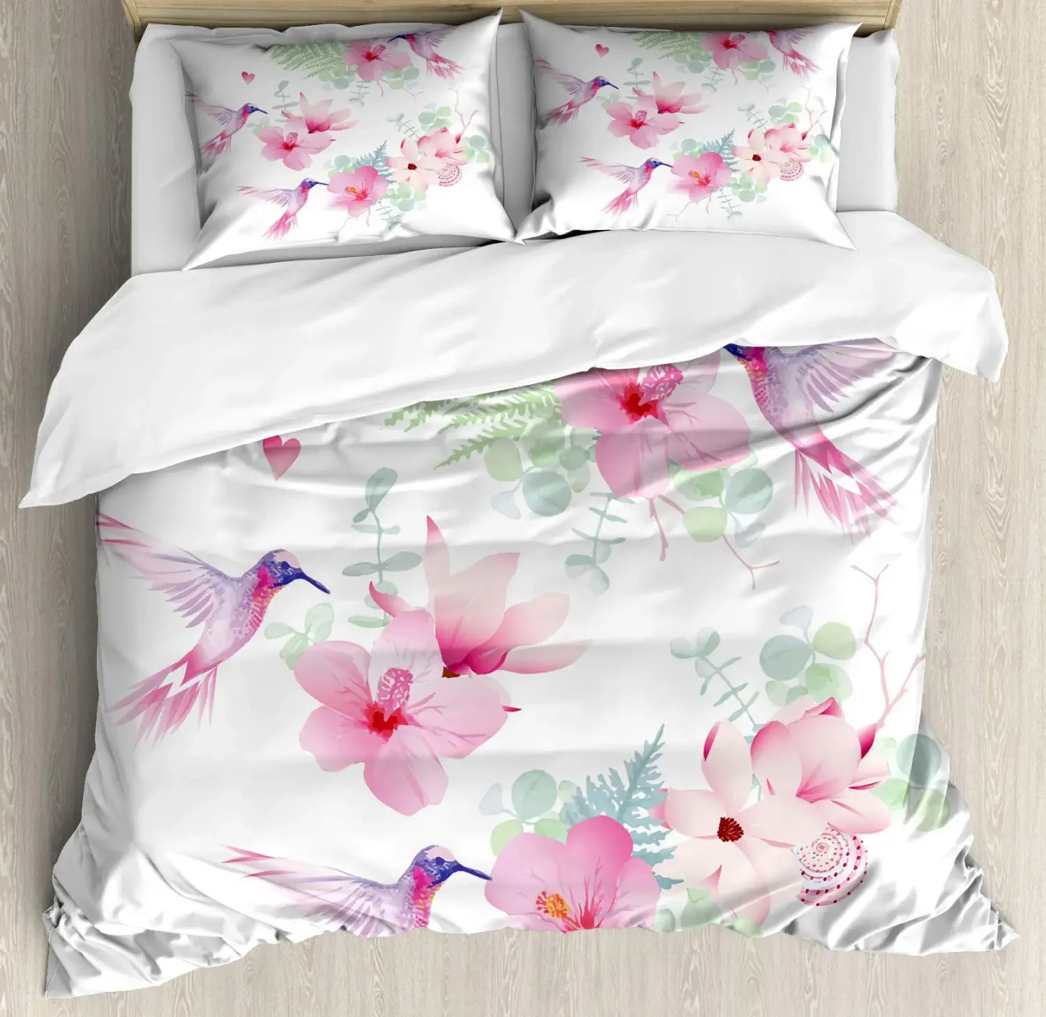 

Watercolor Hummingbird Duvet Cover Set, Decorative 3 Piece Bedding Set with 2 Pillow Shams, Full King Queen Size, Bedroom Decor