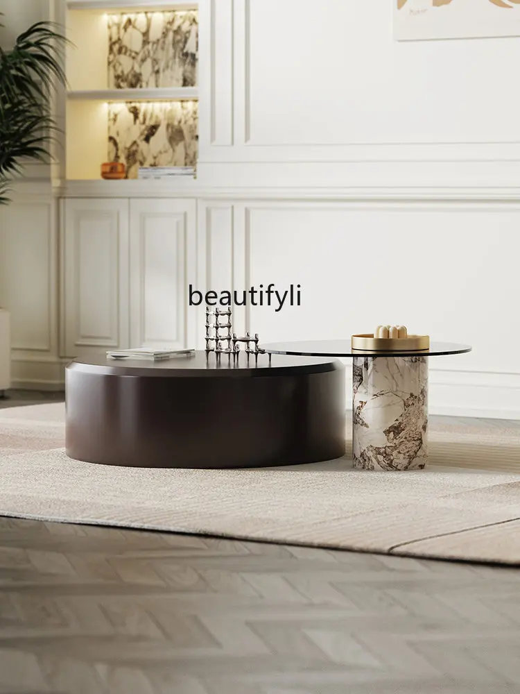 

Итальянский минималистичный журнальный столик zq светильник, роскошный и простой современный журнальный столик для гостиной, маленькой квартиры, дома, Круглый комбинированный чайный столик