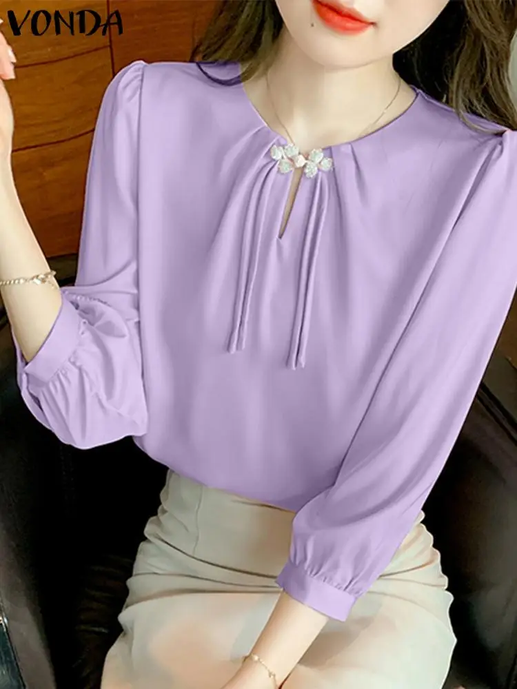 Women Blouse Shirts 2023 VONDA Summer Puff Sleeve Satin Silk Tops Elegant Round Neck Casual Solid Color Blusas Feminina Tunic
Women Blouse Shirts 2023 VONDA Summer Puff Sleeve Satin Silk Tops Elegant Round Neck Casual Solid Color Blusas Feminina Tunic