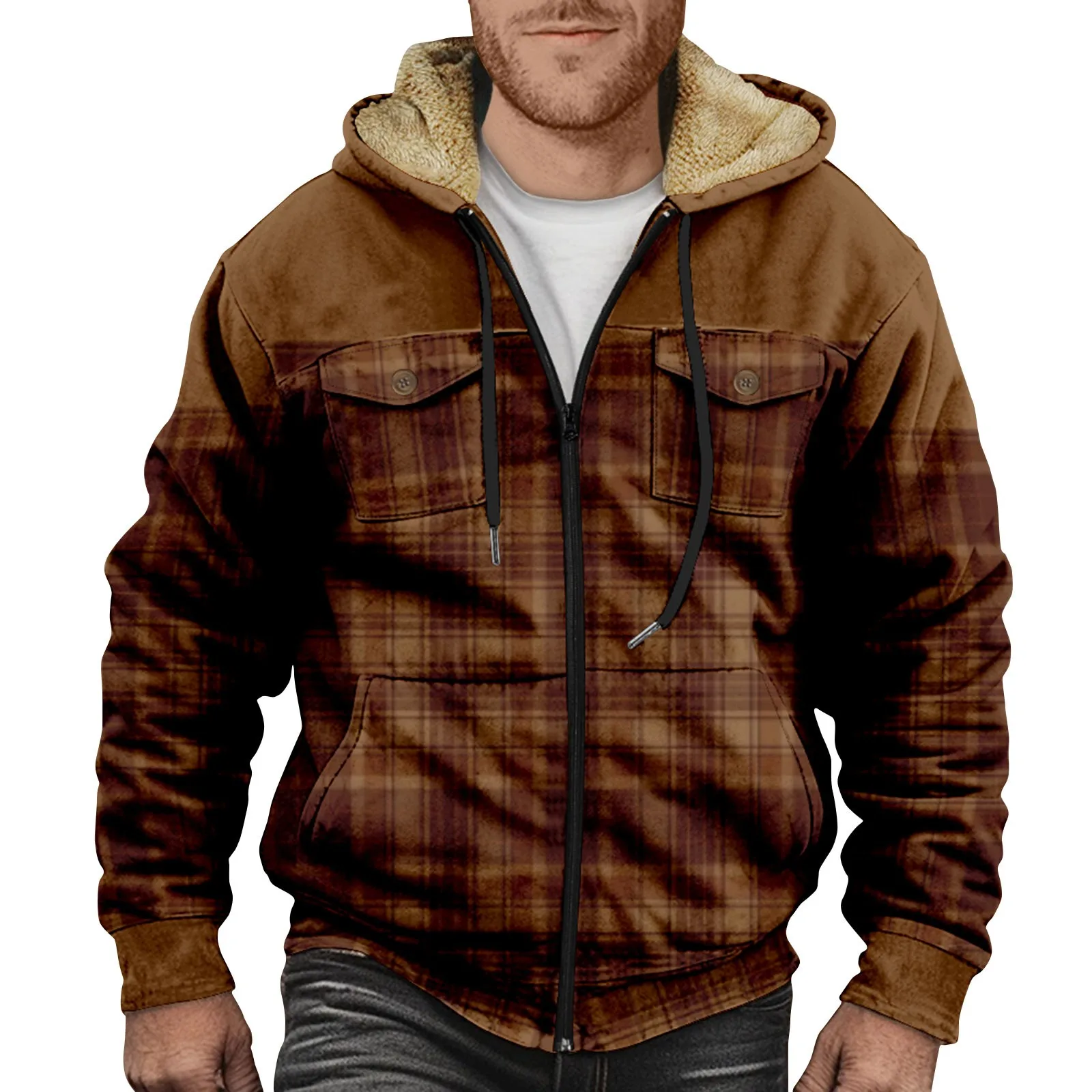 Plaid Graphic Print Mens Jackets With Hood Warm Thick Fleece Lining Coat For Men Clothing Autumn Winter Vintage Hooded Outerwear
Plaid Graphic Print Mens Jackets With Hood Warm Thick Fleece Lining Coat For Men Clothing Autumn Winter Vintage Hooded Outerwear