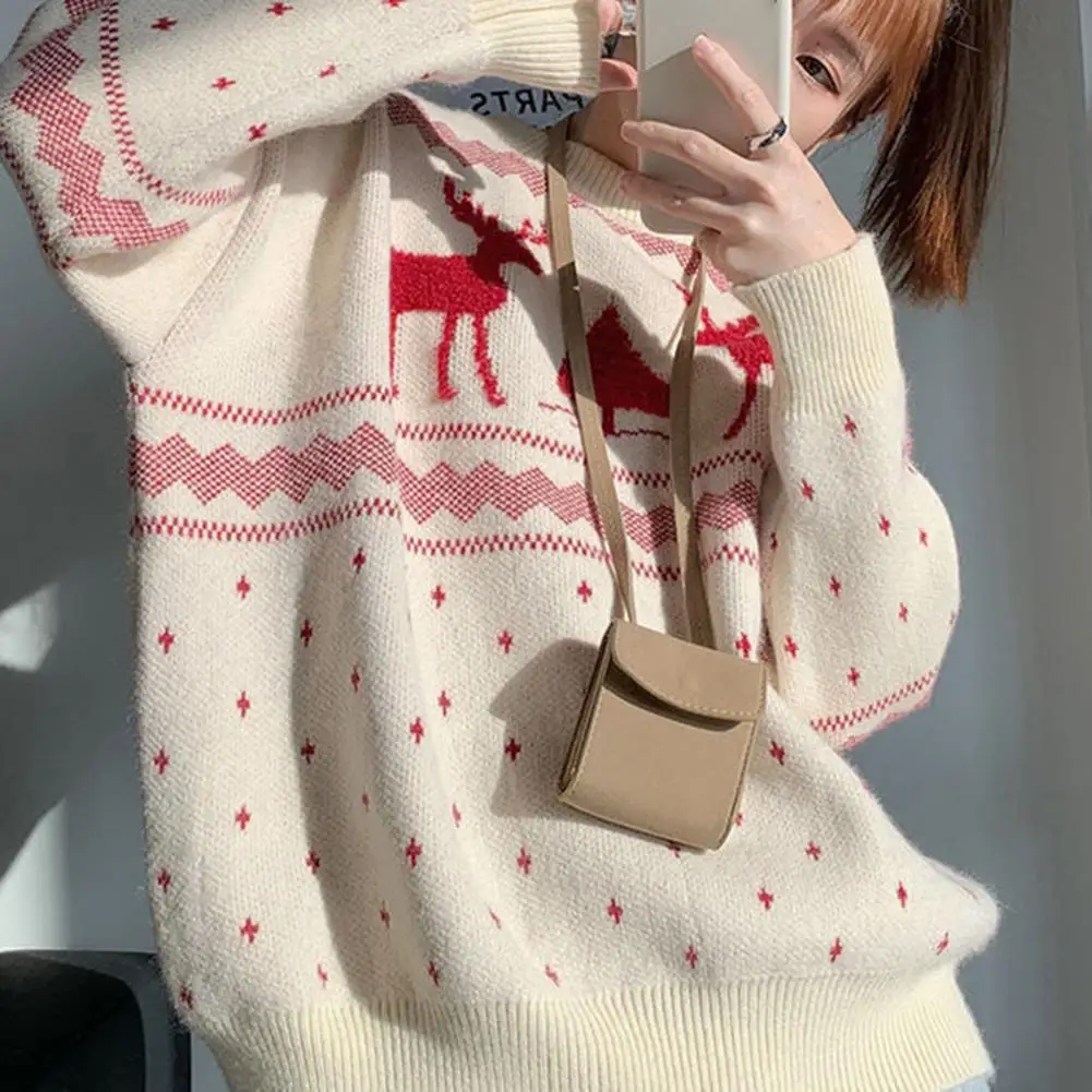 

Great Snowflake Print Festive Xmas Sweater Fashionable Pullover Sweater Christmas Print Women Sweater for Fall