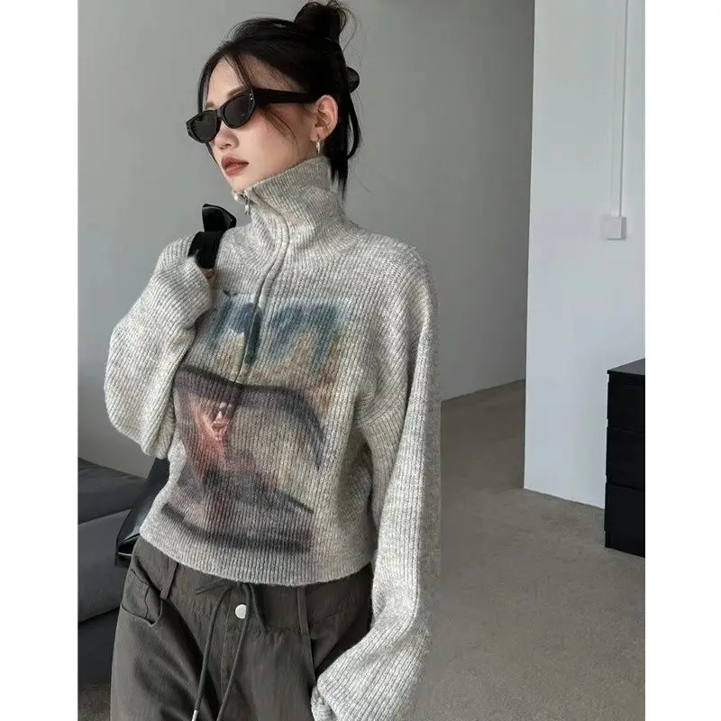 Long Sleeve Turtleneck Top Crop Knit Y2k Clothing New Outerwear Youthful Woman Zipper Pullover Korean Style Grey Sweater 2023
Long Sleeve Turtleneck Top Crop Knit Y2k Clothing New Outerwear Youthful Woman Zipper Pullover Korean Style Grey Sweater 2023