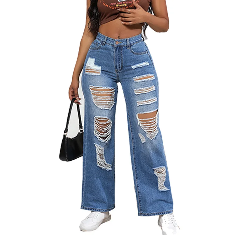 

Distressed For Women In 2024, New Distressed Straight Leg Pants, High Waisted Washed Jeans