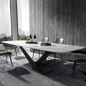 대형 아파트용 다이닝 세트, 모던 대리석 테이블, 이탈리아 미니멀리스트 주방 테이블, 가족 의자 6 개, 고품질 사용