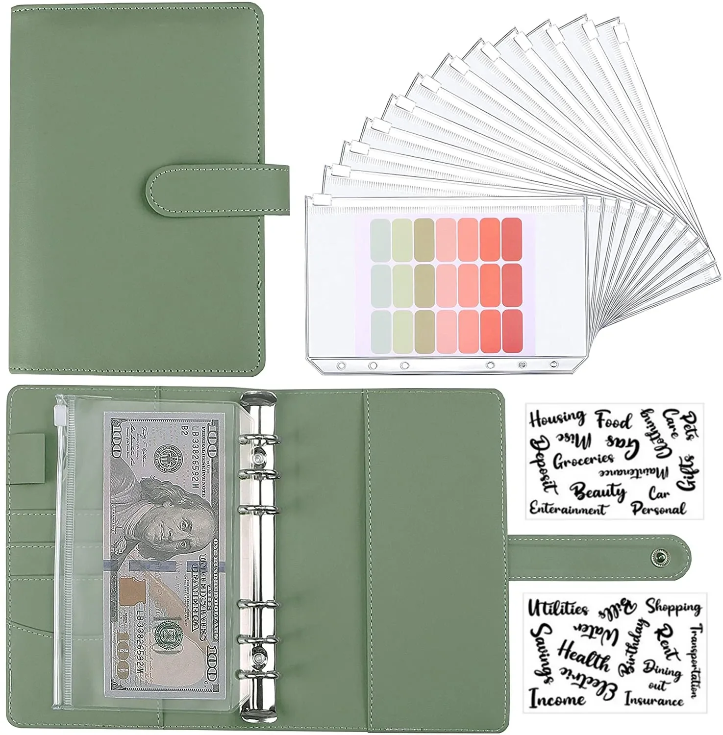 

Budgets Envelopes Pockets Organizer Set Binder Notebook With Bill Money Cash Budget Gifts For Saving Leather PU System