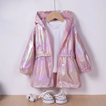 Jaquetas de Couro Elegantes para Meninos de Primavera e Outono 9 Spring and Autumn Girls Fashion Symphony Going Out Thin Hooded Jacket