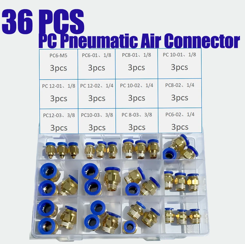 

36 шт., пневматический быстросъемный Фиттинг, соединитель с наружным диаметром 6, 81012 мм, для соединения резьбы 1/8, 1/4, 3/8, воздушного компрессора