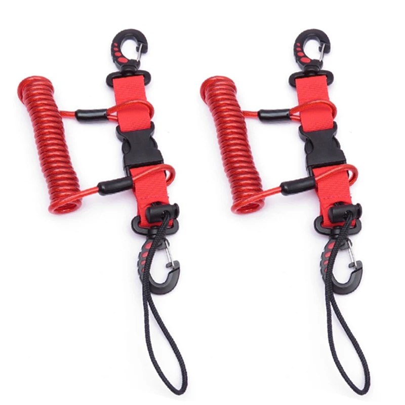 

2X Scuba Diving Lanyard Coil Springs Camera Lanyard Spiral With Ring Dive For Dive Lights Underwater Diving Rods,Red