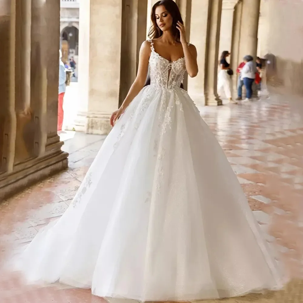 

Пикантное свадебное платье с открытыми плечами, с квадратным вырезом, без рукавов, пушистые свадебные платья принцессы, кружевное ТРАПЕЦИЕВИДНОЕ белое платье с аппликацией