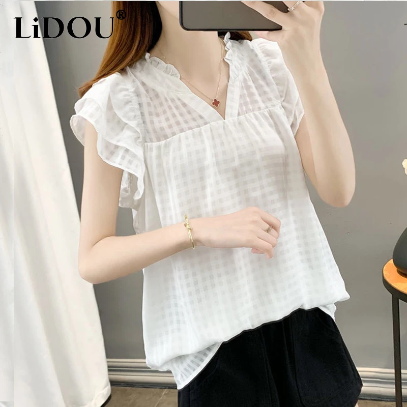 Summer New Solid Aesthetic Kawaii Chiffon Tops Women Short Sleeve Sweat Chic Shirt Female All Match Loose Casual Femme Clothes
Summer New Solid Aesthetic Kawaii Chiffon Tops Women Short Sleeve Sweat Chic Shirt Female All Match Loose Casual Femme Clothes