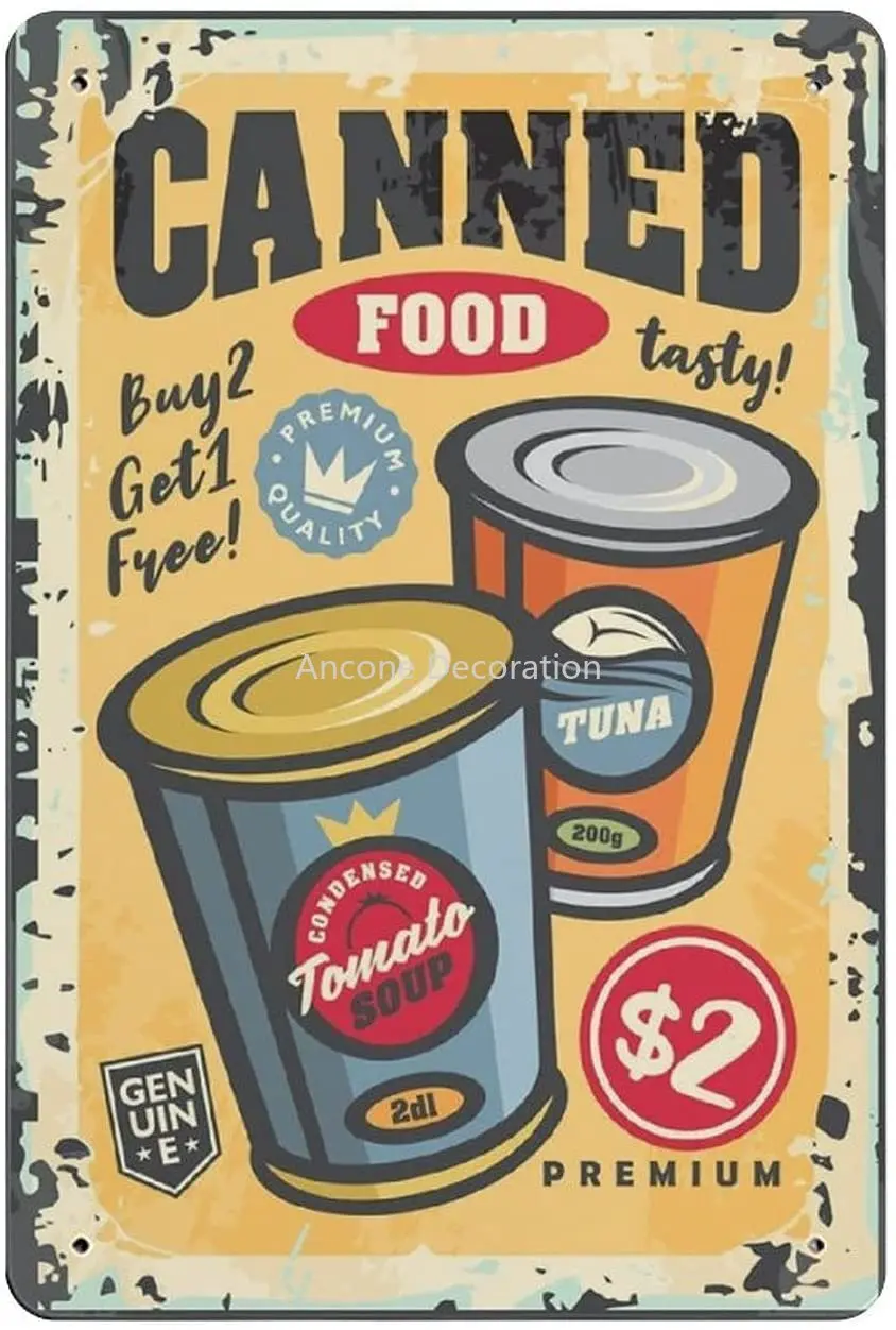

Canned Food Grocery Commercial Tin Sign Metal Plaque Art Hanging Iron Painting Retro Home Kitchen Garden Garage Wall Decor