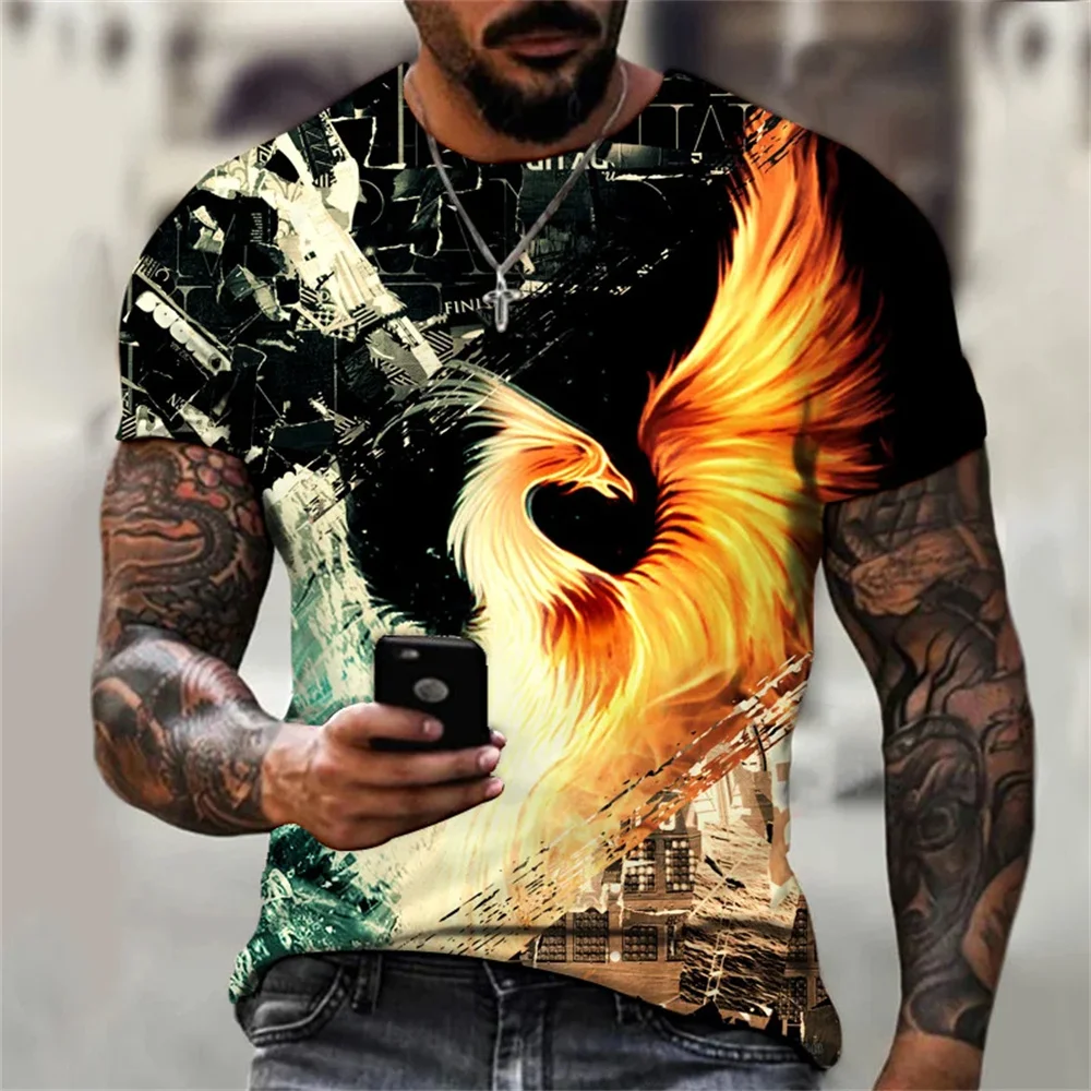 

Retro Men's T-Shirt Phoenix 3d Print Summer Short Sleep Daily Men's Clothing Street T Shirt For Men Vintage Shirt Casual Top Tee