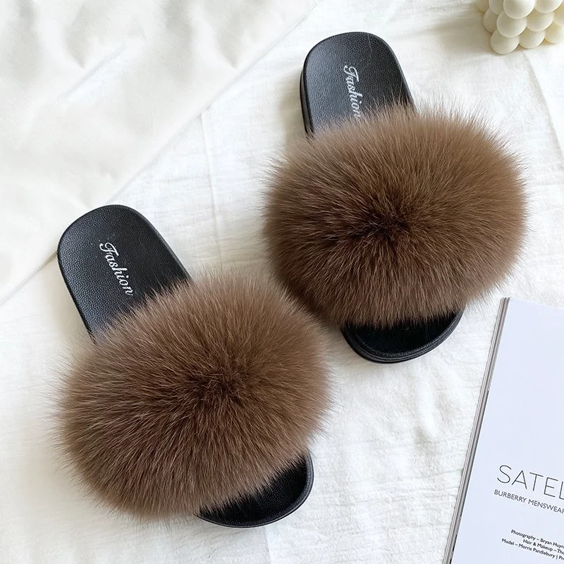 

Summer Fur Slippers Women Home Plush Fur Slides Ladies Indoor Flip Flops Fluffy Furry Slippers Flat Sandals House Shoes Woman