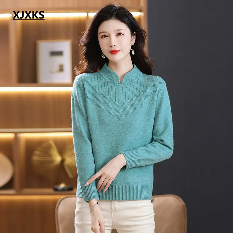 

XJXKS 2024 Winter New Women's Turtleneck Sweaters Jumper Solid Colour All-match Wool Knit Pullover Comfortable Warm Knitwears