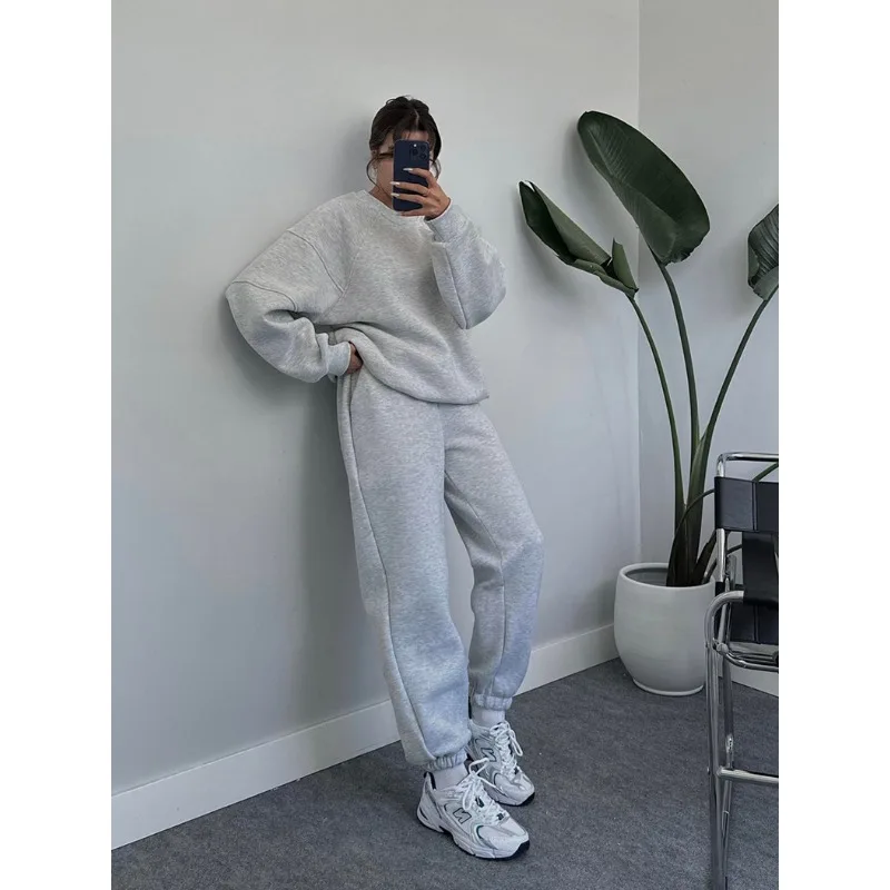 

Casaul Loose Two Piece Sets Womens Outifits Solid Long Sleeves O Neck Sweatshirts Tracksuit Fall Winter Female Sporty Pants Sets