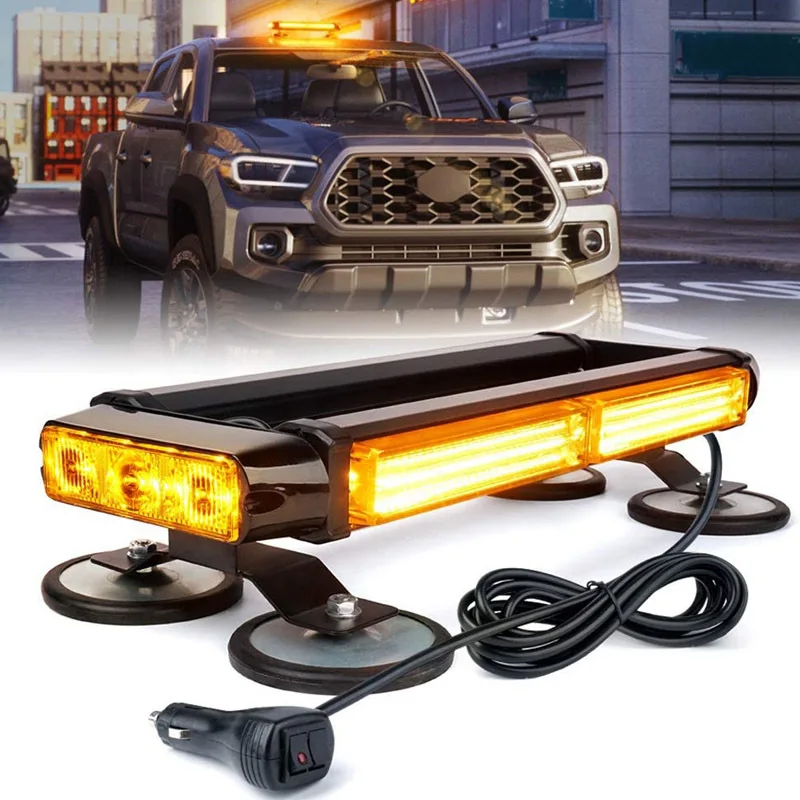 

14" Cob Car Emergency Strobe Lights Led Roof Top Signal Warning Lamp Trucks Car Flashing Light Four Side Light Source 12V/24V