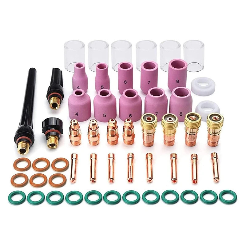 

HOT-55PCS TIG Welding Torch Accessories Kit Alumina Nozzle Stubby Gas Lens 10 Cup Kit For TIG WP-17/18/26