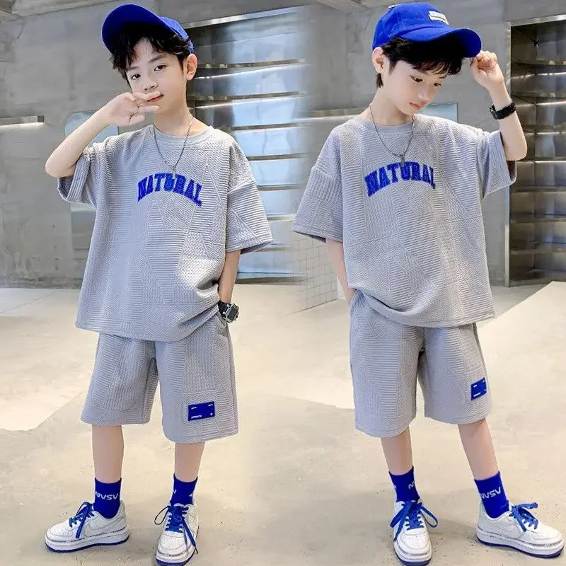 

Summer Teen Boys' Sets T-Shirts Loose Shorts Two Pieces Letter Printing O-neck Causal Fashionable 5-12 Years Old