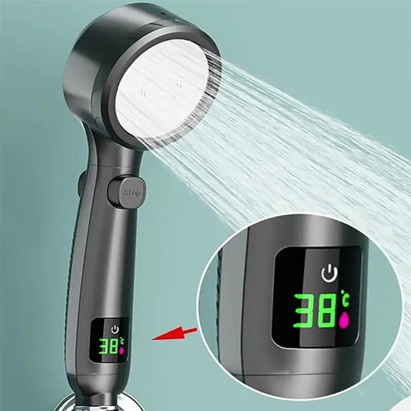 

Насадка для душа для ванной комнаты, ручная экономия воды Лейка высокого давления, регулируемый спрей под давлением, светодиодный цифровой дисплей температуры
