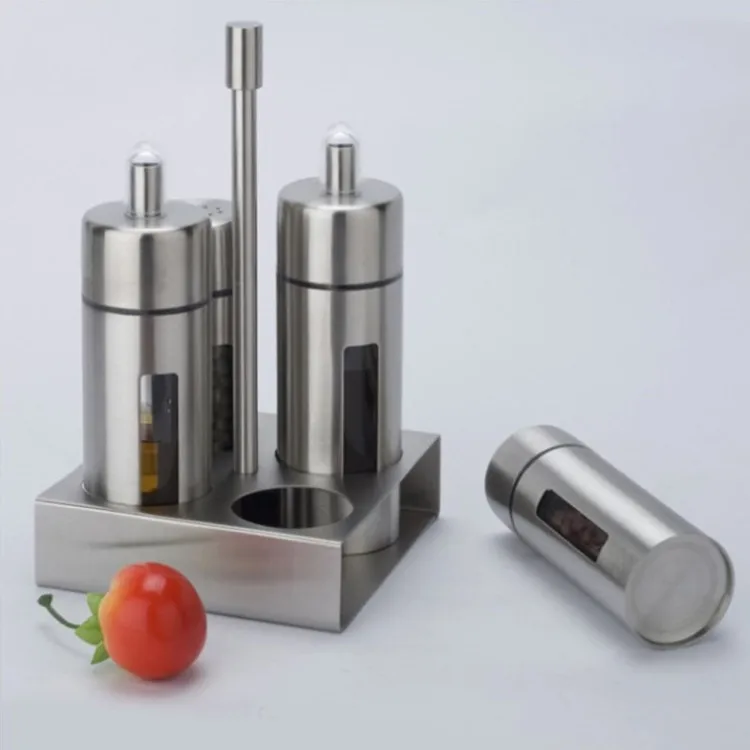 

Stainless Steel Salt Pepper Shaker Set Odor-Free Spice Jar With Stand Condiment Box Cooking Seasoning Bottle Kitchen Tools
