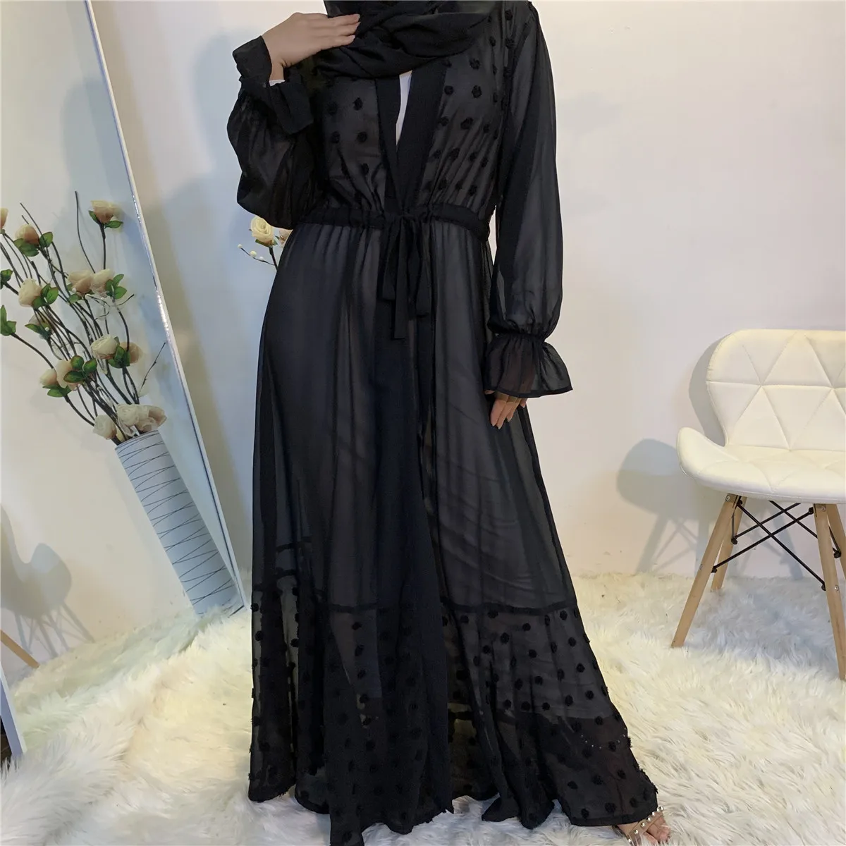 

Muslim Women Kimono Cardigan Open Abayas Dubai Turkey Kaftan Eid Ramadan Jalabiya Robe Modest Abaya Dress Gown Islamic Clothing