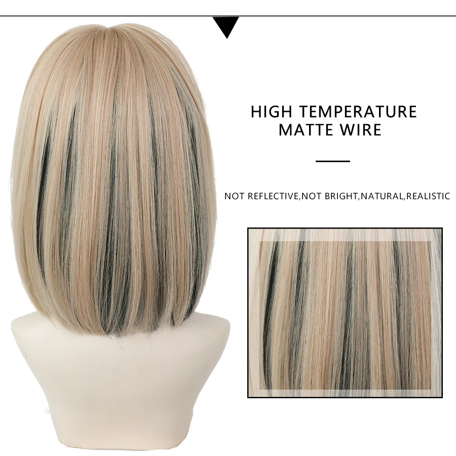 7JHH WIGS Short Bob Straight Ombre Blonde Wigs With Bang For Girl Black Female Synthetic Shoulder Length Crochet Hair Ginger Wig 7JHH WIGS Short Bob Straight Ombre Blonde Wigs With Bang For Girl Black Female Synthetic Shoulder Length Crochet Hair Ginger Wig