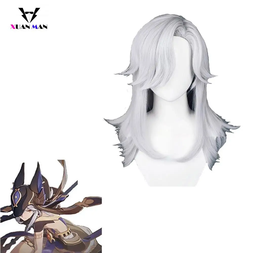

Genshin Impact Sumeru Cyno Cosplay Wig High Quality Silver White Halloween Carnival Roleplay Heat Resistant Synthetic Wigs