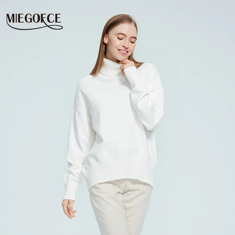 

MIEGOFCE 2024 Autumn Winter New Women's Solid Color Pullover Knitted Tops Ladies Long Sleeves Turtleneck Sweater 2022AW003