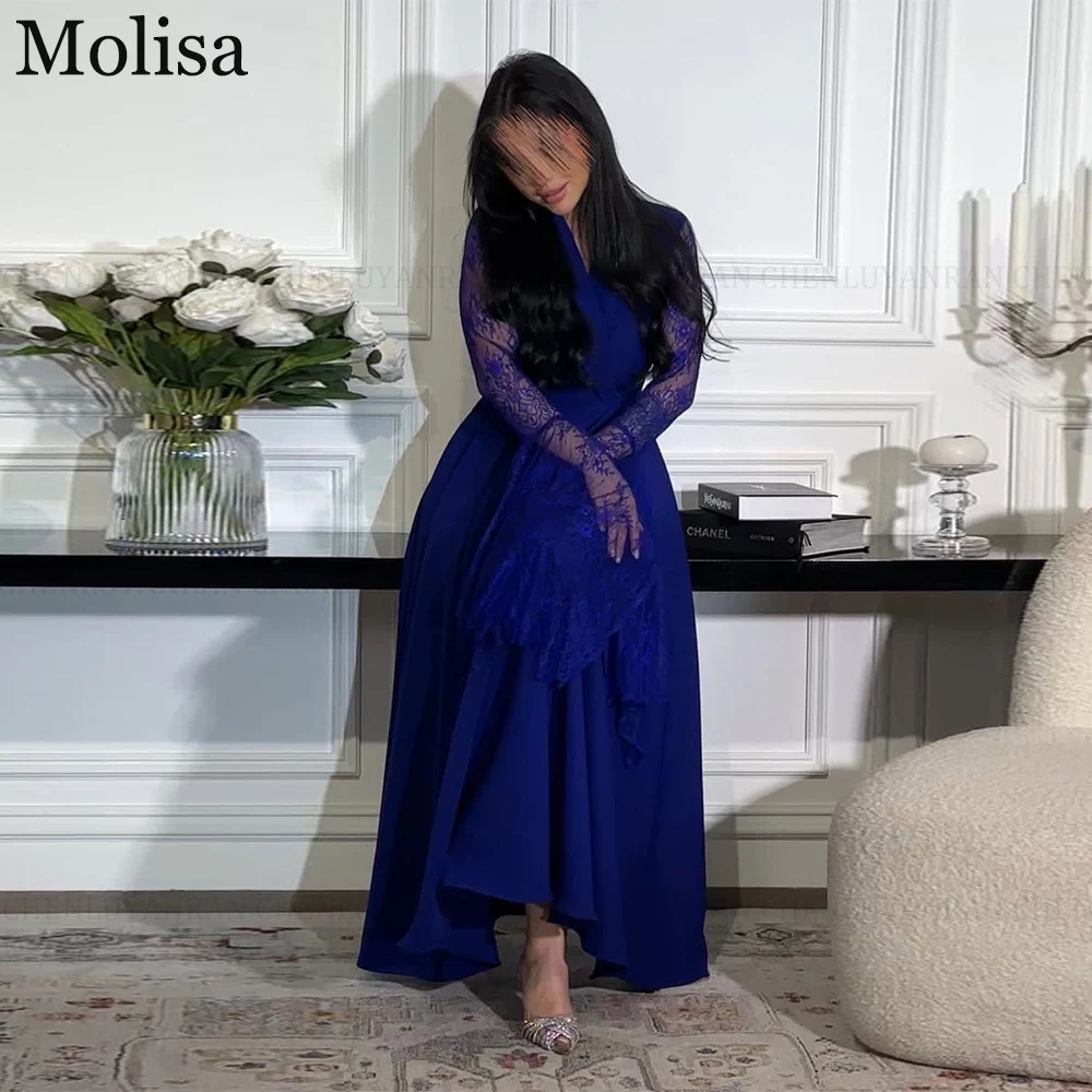 

MOLISA Royal Blue Lace Saudi Arabia Formal Occasion Dresses 2024 A-Line V-Neck Prom Dress Long Party Evening Gown فساتين الحفلات
