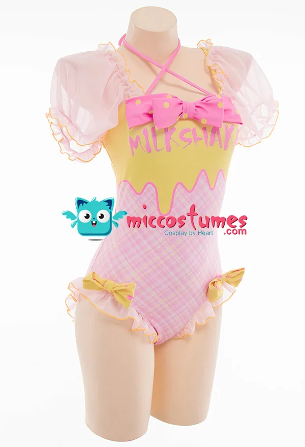 Miccostumes Swimsuits for Women Milkshake Printed Bathing Suit Tulle Bowknot One-piece Swimwear Miccostumes Swimsuits for Women Milkshake Printed Bathing Suit Tulle Bowknot One-piece Swimwear