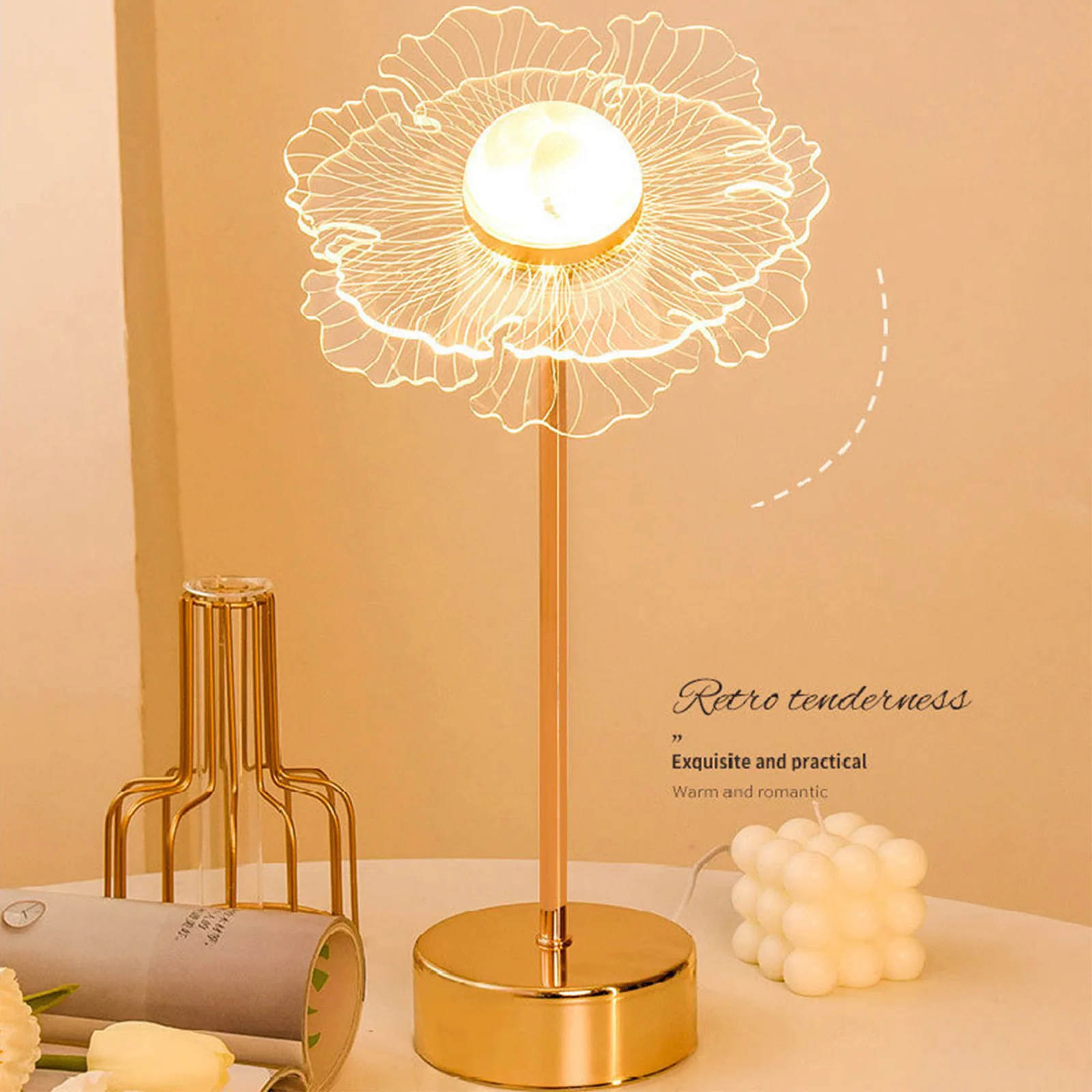 

LED Bedroom Atmosphere Light 3 Light Colors Acrylic Retro Lightings 180-degree Adjustable Lampshade for Party Christmas Wedding