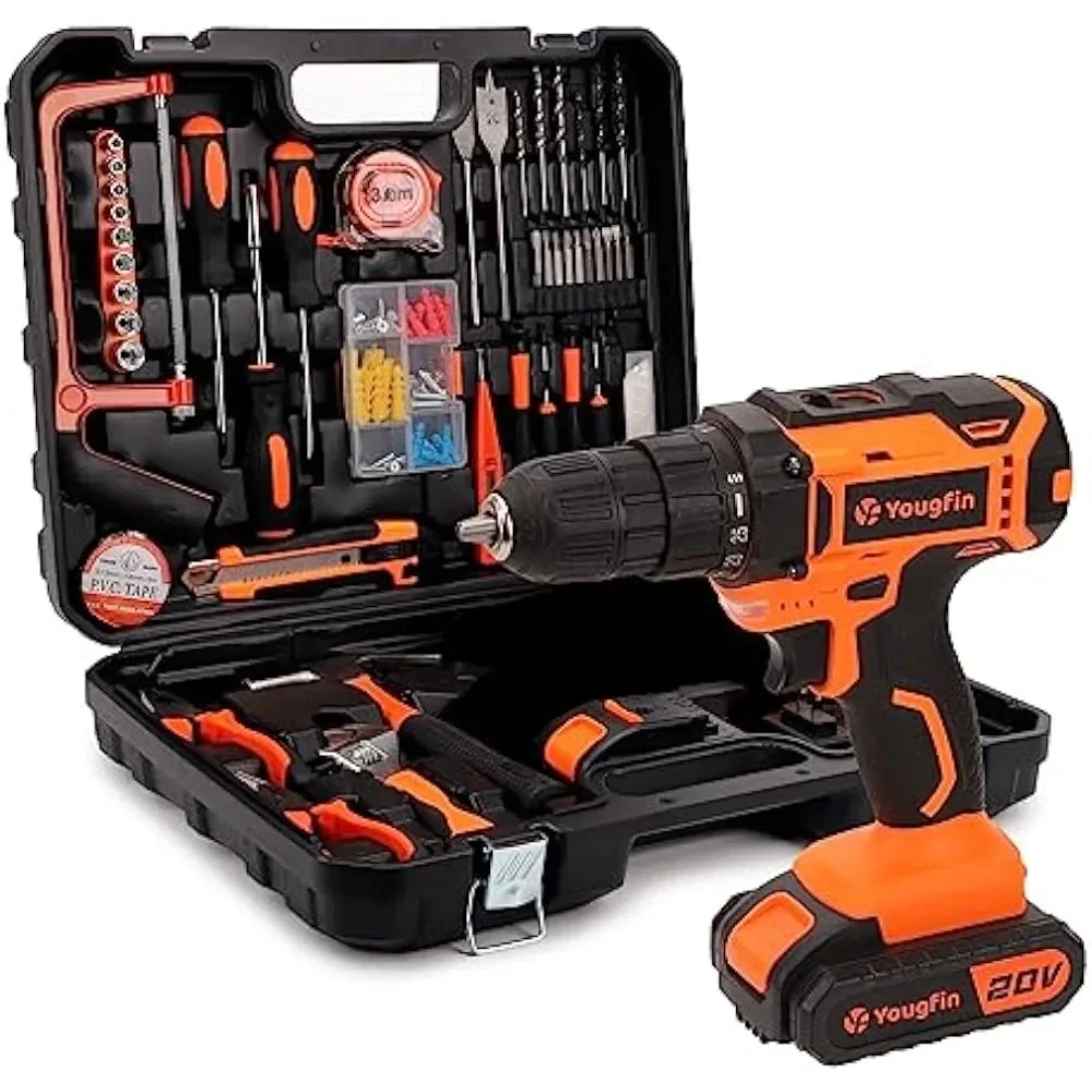 

Yougfin 118 Pcs Power Tool Combo Kits with 20V Cordless Drill (3/8") with 2 Pack 1.5Ah Battery & Charger, Professional