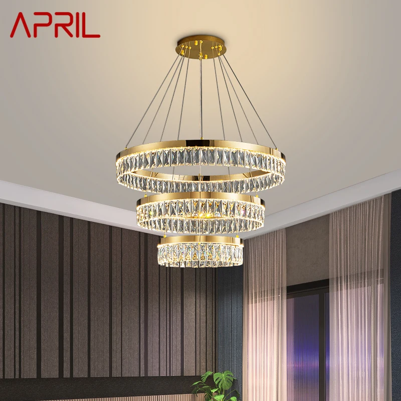 APRIL Modern Crystal Pendant Lamp LED Creative Luxury Round Rings Chandelier Light Home Decor For Living Dining Room 
APRIL Modern Crystal Pendant Lamp LED Creative Luxury Round Rings Chandelier Light Home Decor For Living Dining Room