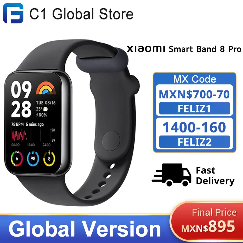 

Global Version Xiaomi Mi Band 8 Pro Smart 1.74" AMOLED Screen Wristband 5ATM Waterproof 150 Sport Modes GPS Blood Oxygen