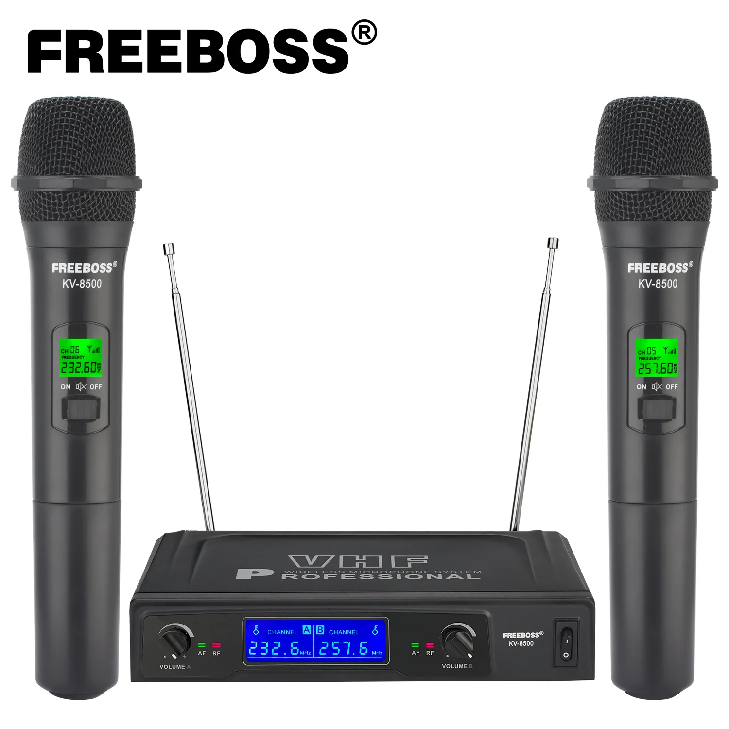 FREEBOSS Dual Channels Wireless Microphone 2 Handheld VHF Fixed Frequency Professional Dynamic Mic System for Karaoke KV-8500
FREEBOSS Dual Channels Wireless Microphone 2 Handheld VHF Fixed Frequency Professional Dynamic Mic System for Karaoke KV-8500