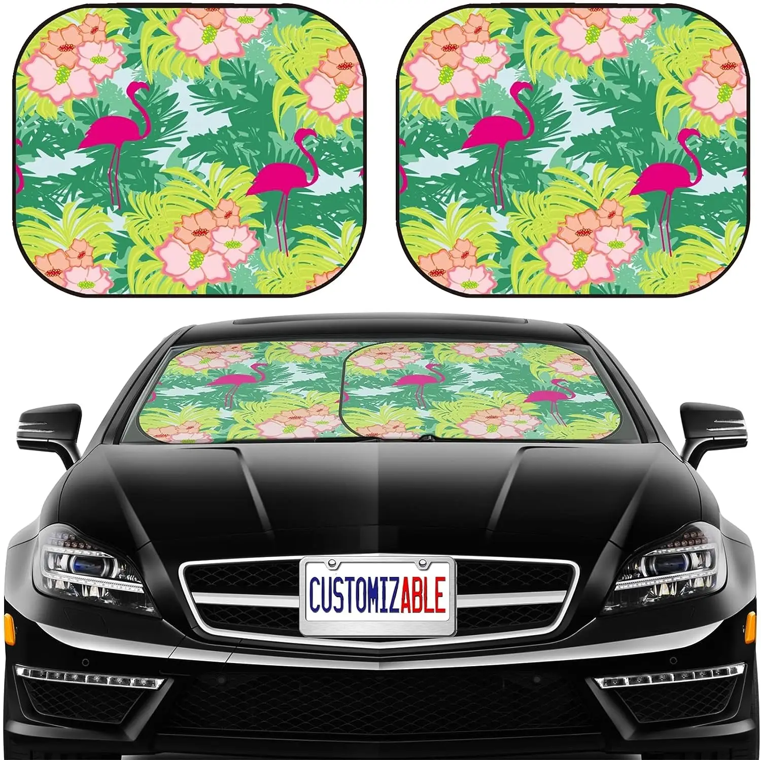 

Car Sun Shade Windshield Sunshade Universal Fit 2 Pack Block Sun Glare UV and Heat Protect Car Interior Flamingo Bird Pattern